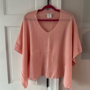 White + Warren Peach Cashmere V-Neck Poncho Sweater